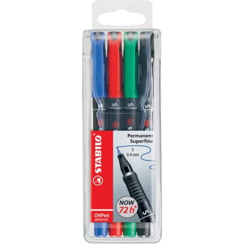 Penne Stabilo OHPen universal Superfine (S) 0,4 mm assortiti astuccio da 4 – 841/4