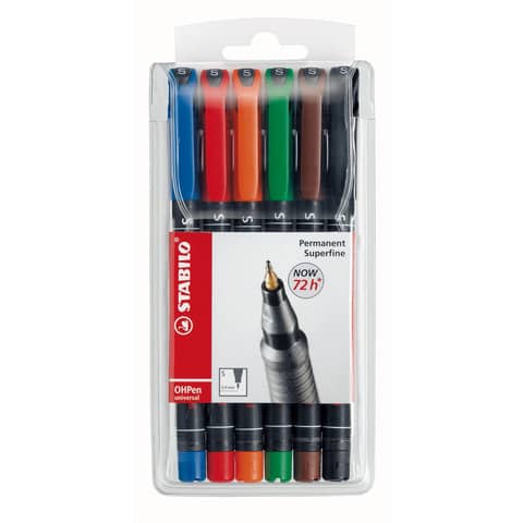 Penne Stabilo OHPen universal Superfine (S) 0,4 mm assortiti astuccio da 6 – 841/6