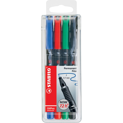 Penne Stabilo OHPen universal Fine (F) 0,7 mm assortiti astuccio da 4 – 842/4