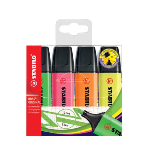 Evidenziatori Stabilo Boss Original 2-5 mm assortiti astuccio da 4 – 70/4