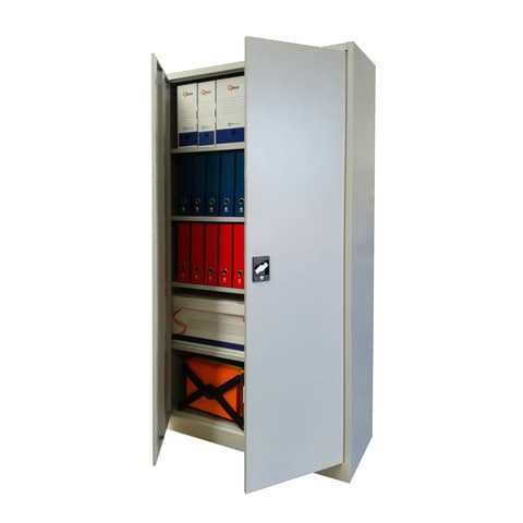 Armadio in metallo con porte battenti KUBO 1 vano / 4 ripiani grigio 100x45x200 cm – BA100 G