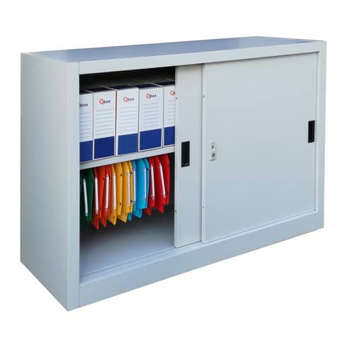 Armadio basso metallico KUBO ante scorrevoli 1 vano/ 1 ripiano 120x45x90 cm grigio – SB 120