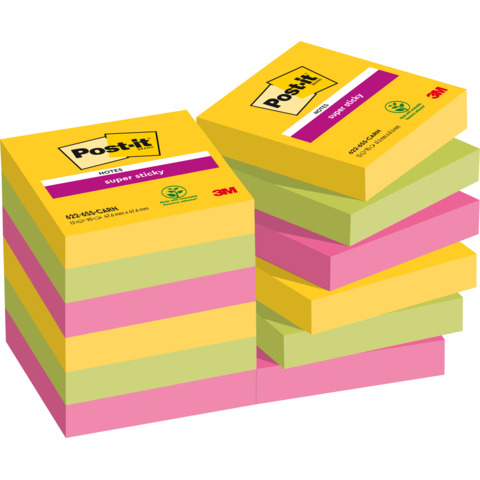 Foglietti riposizionabili Post-it® Super Sticky Carnival 47,6×47,6 mm conf. 12 blocc. da 90 ff – 622-12SS-CAR