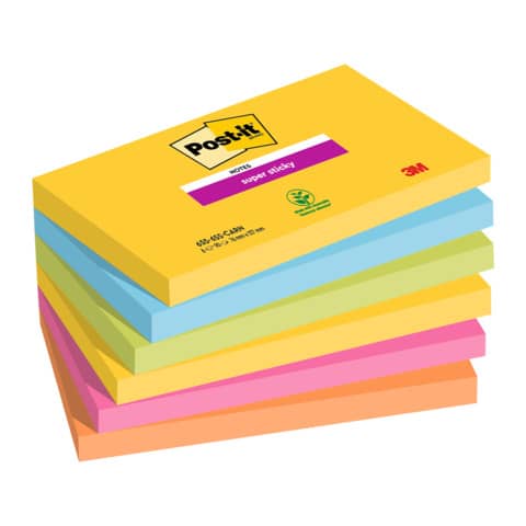 Foglietti riposizionabili Post-it® Super Sticky Carnival 76x127mm assortiti conf. 6 blocch. da 90 ff – 655-6SS CAR