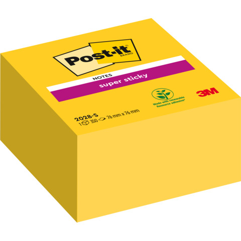 Foglietti riposizionabili Post-it® Cubo Super Sticky Notes 76×76 mm giallo oro 2028-S