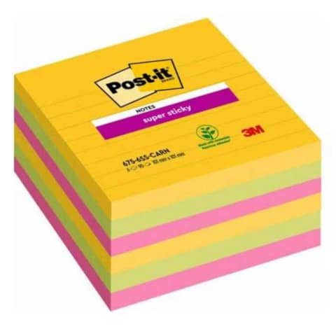 Foglietti Post-it® Super Sticky Notes Carnival a righe assortiti conf. 6 blocchetti da 90 ff – 675-SS6CAR-EU