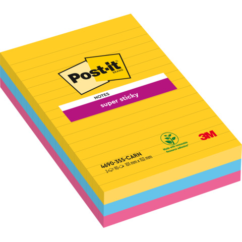 Foglietti Post-it® Super Sticky XXL Carnival a righe assortiti conf. 3 blocchetti da 90 ff – 4690-SS3CAR-EU