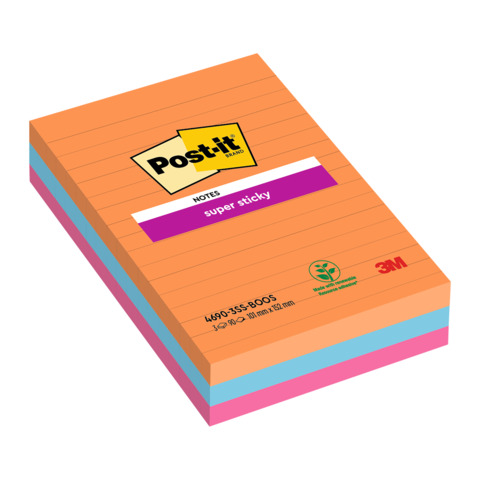 Foglietti Post-it® Super Sticky XXL Bangkok a righe assortiti conf. 3 blocchetti da 90 ff – 4690-SS3BGK-EU