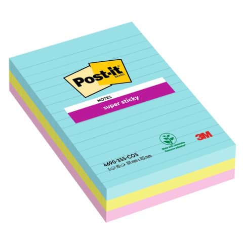 Foglietti Post-it® Super Sticky XXL Cosmic a righe assortiti conf. 3 blocchetti da 90 ff – 4690-SS3 COS