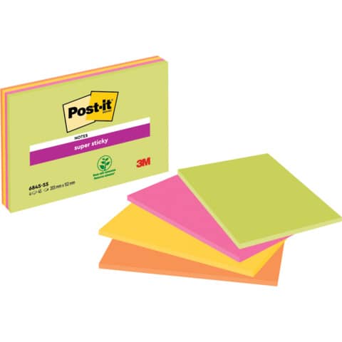 Foglietti riposizionabili Post-it® Super Sticky Meeting Notes Large assortiti conf. 4 blocchetti da 45 ff – 6845-SS EU