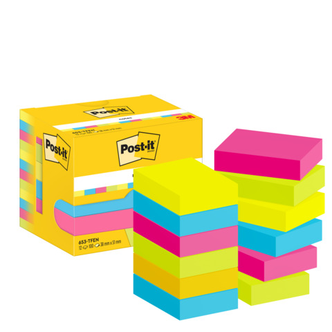Foglietti riposizionabili Post-it® Notes Energetic 51×38 mm neon assortiti conf. 12 blocchetti da 100 ff – 653-TFEN