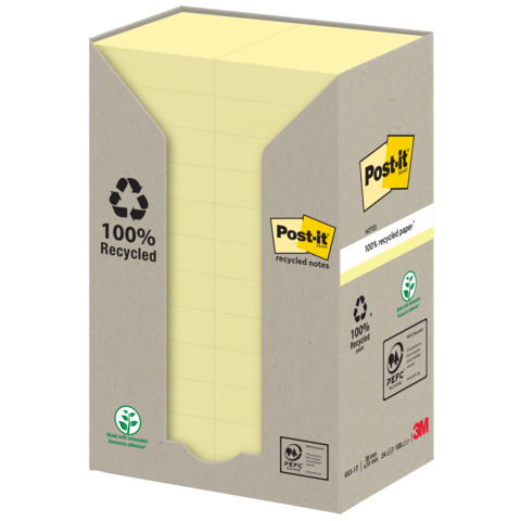 Foglietti Post-it® Notes Giallo Canary™ 38×51 mm carta riciclata torre da 24 blocchetti da 100 ff – 653-1T