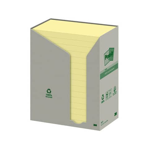 Foglietti Post-it® Notes Giallo 76x127mm carta riciclata torre da 16 blocchetti da 100 ff – 655-1T