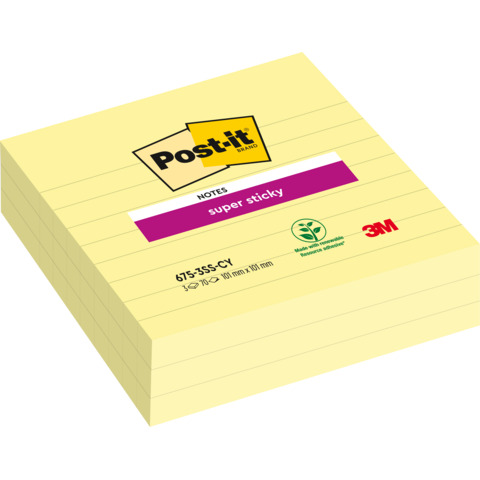 Foglietti riposizionabili Post-it® Super-Sticky XL a righe 10×10 cm 70 ff Giallo Canary™  conf. 3 pz 675-SS3-CY-EU