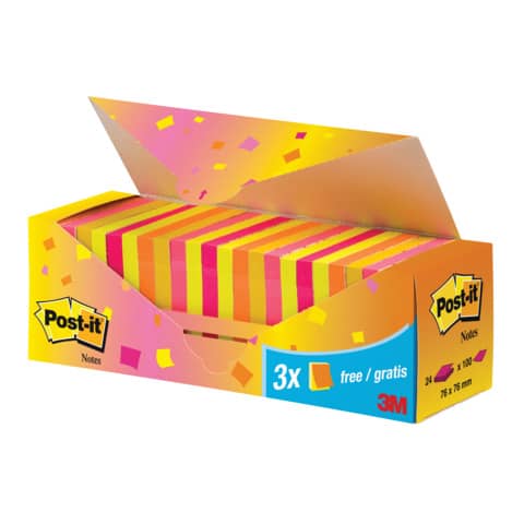 Foglietti colorati Post-it® Notes neon assortiti neon conf. 21 blocchetti + 3 gratis da 100 ff – CP 654-NP24