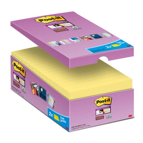 Foglietti Post-it® Super Sticky Notes Giallo Canary™ cf. 14 blocchetti + 2 gratis da 90 ff – 655-P16SSCY-EU