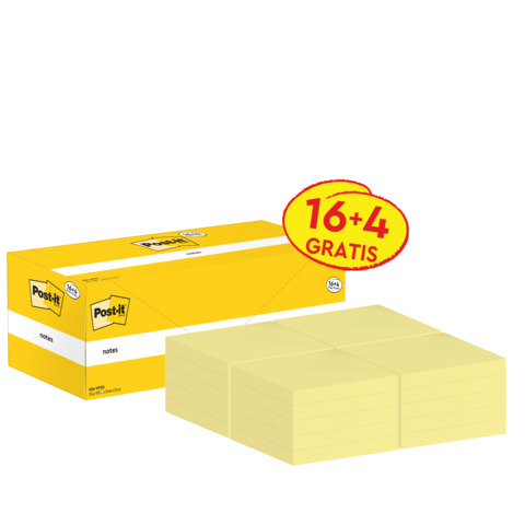 Foglietti riposizionabili Post-it® Notes giallo Canary™ 76×76 mm Value Pack 16+4 blocchetti GRATIS – 654-VP20