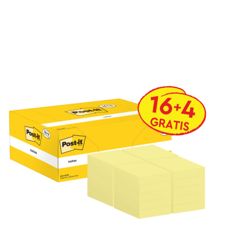 Foglietti riposizionabili Post-it® Notes giallo Canary™ 38×51 mm Value Pack 16+4 blocchetti GRATIS – 653-VP20