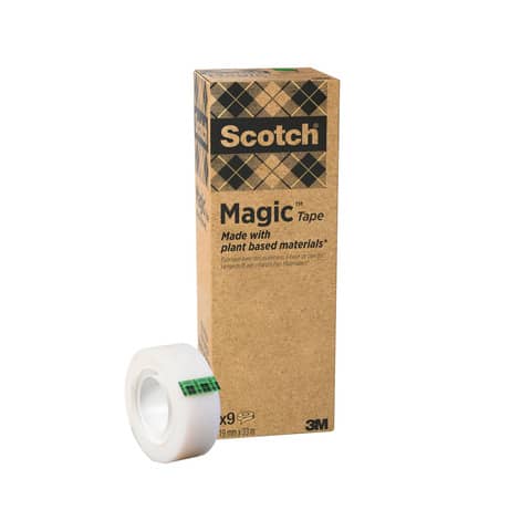 Nastro adesivo Scotch® Magic™ Più Verde 19 mm x 33 m trasparente opaco – torre da 9 rotoli – 900-1933-9