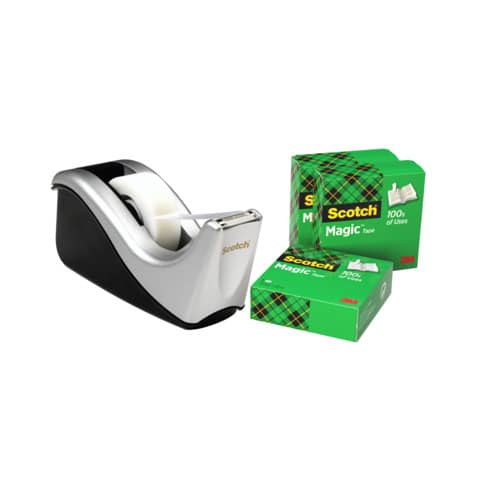 Dispenser C60 argento per nastro adesivo Scotch® Magic™ 810 + 4 rotoli 19 mm x 33 m omaggio – C60-ST4