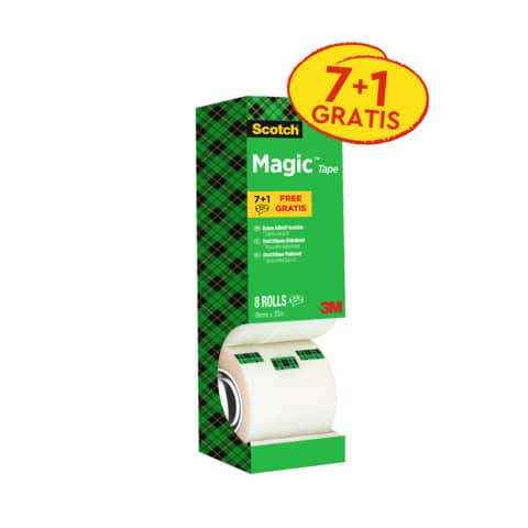Nastro adesivo Scotch® Magic™ 810 19 mm x 33 m trasparente opaco Value Pack 7 rotoli + 1 GRATIS – 8-1933R8