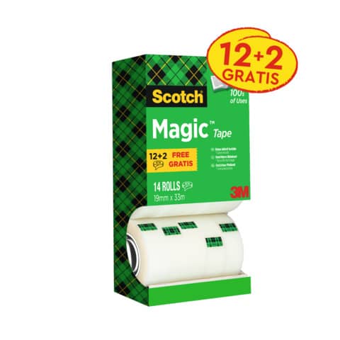Nastro adesivo Scotch® Magic™ 810 19 mm x 33 m trasparente opaco Value Pack 12 rotoli +2 GRATIS – 8-1933R14TPR