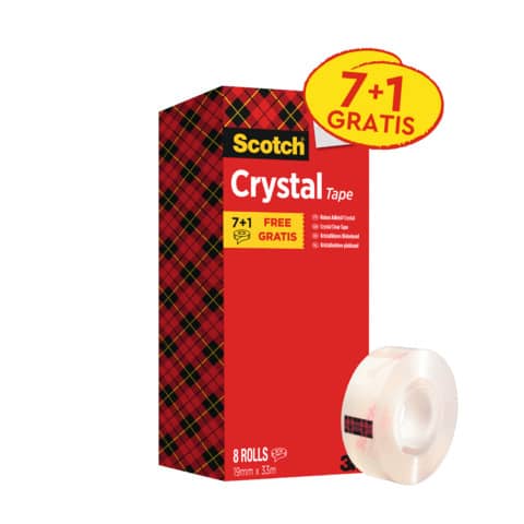Nastro adesivo Scotch® Crystal 600 supertrasparente 19 mm x 33 mt Value Pack 7+1 GRATIS – 6-1933R8