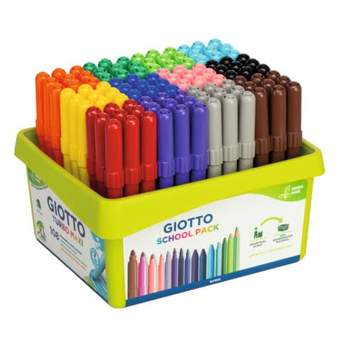 Pennarelli GIOTTO Turbo Maxi punta grossa in fibra 5 mm assortiti Schoolpack da 108 – F524000