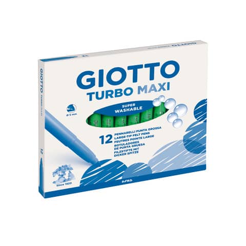 Pennarello GIOTTO Turbo Maxi punta grossa in fibra 5 mm verde chiaro Conf. 12 pezzi – F456018