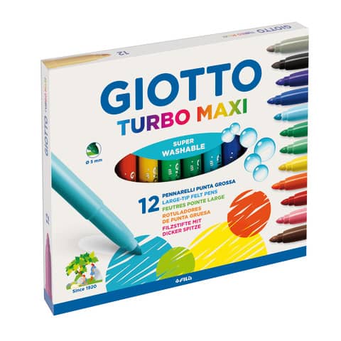 Pennarelli GIOTTO Turbo Maxi punta grossa 5 mm assortiti astuccio da 12 – F454000