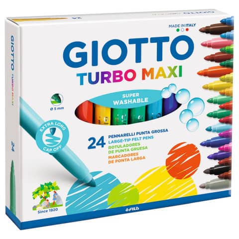 Pennarelli GIOTTO Turbo Maxi punta grossa 5 mm assortiti astuccio da 24 – F455000