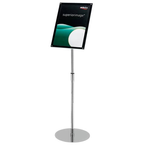 Espositore magnetico portastampati da terra deflecto® A3 in acciaio inox con asta regolabile nero/argento – 790645