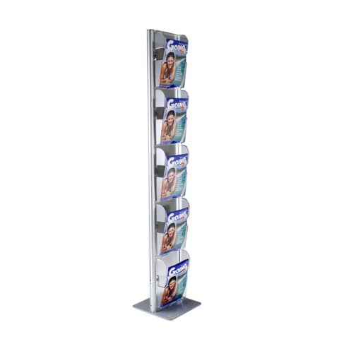 Espositore Menhir da terra TECNOSTYL A4 in alluminio a 5 scomparti 33x33x173 cm silver – MIC102