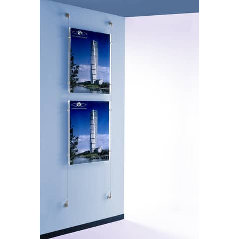 Sistema a cavetto per 2 pannelli porta-avvisi Tecnostyl in acril. 50x70cm elem. fiss. allumin. silver – SC215070V