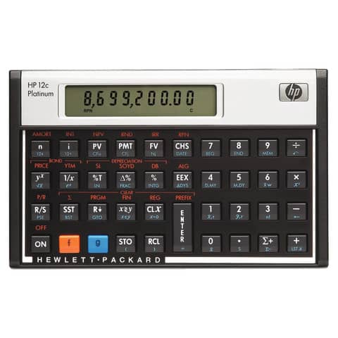 Calcolatrice finanziaria HP 12C Platinum con display LCD da 12 caratteri regolabile nero/argento HP-12C PLAT/UUZ