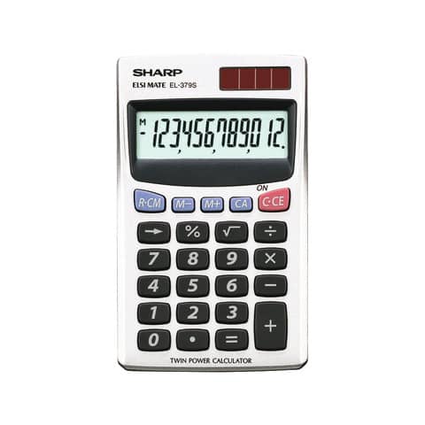 Calcolatrice tascabile a doppia alimentazione SHARP con display a 12 cifre argento – EL 379 SB