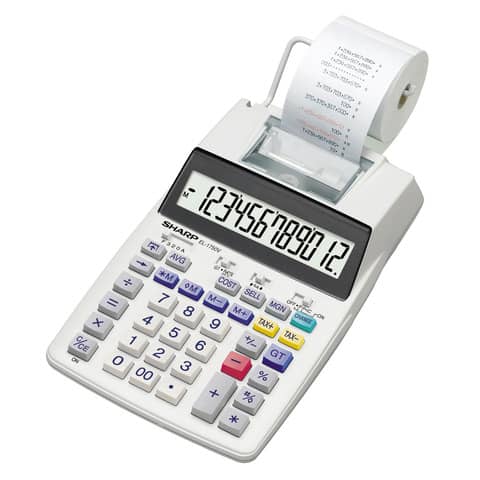 Calcolatrice scrivente a doppia alimentazione SHARP EL-1750V con display LCD a 12 cifre grigio – SH-EL1750V