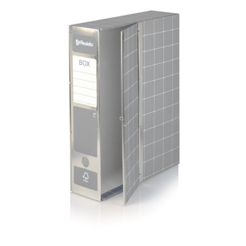 Scatola con cerniera in metallo Box 1 – apertura parziale Brefiocart 37,5×29,5 cm dorso da 9 cm grigio – RESX101.GR