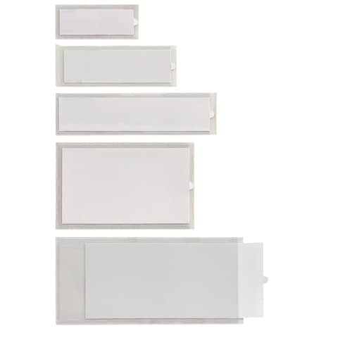 Portaetichette adesive Sei Rota IesTI A4 + etichette intercambiabili 65×140 mm trasparente – conf. 10 pezzi – 321114