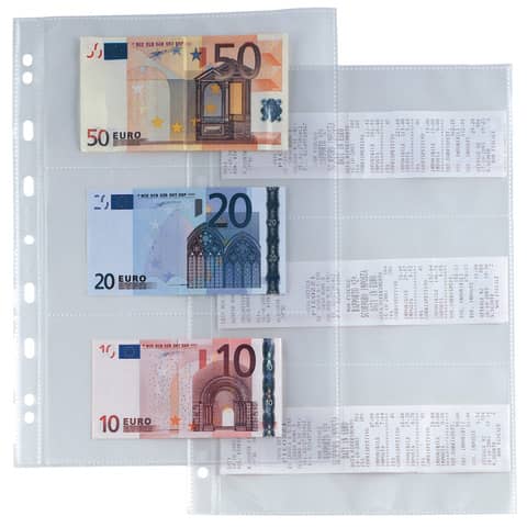 Buste porta banconote scontrini foratura universale Sei Rota Atla 6 spazi 9,5×19 cm trasparente – conf. 10 buste – 662217