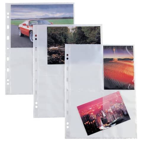 Buste a foratura universale Sei Rota Atla F per fotografie 4 spazi 13×18 cm trasparente  conf. 10 buste – 662502