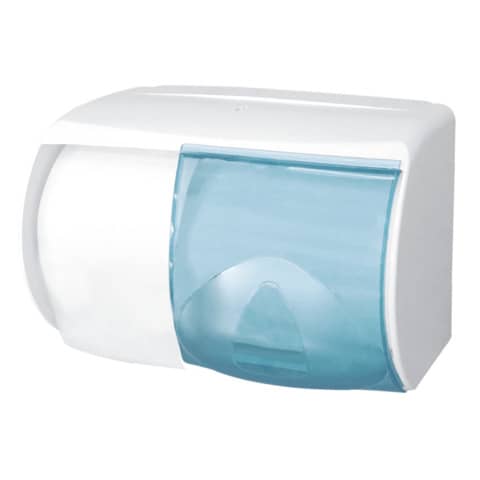 Distributore di carta igienica doppio rotolo Hylab 175 mm con capacità max Ø 13 cm bianco con vetrino blu – IN-TOD/WS