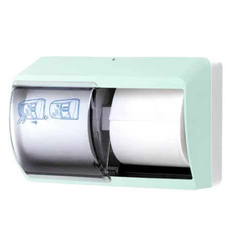 Distributore di carta igienica doppio rotolo Hylab in ABS con capacità max Ø 13 cm verde opalino – E-TO/OD-S