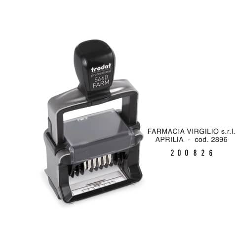Datario autoinchiostrante Trodat Professional 5460 FARM per Farmacie in acciaio inox 56×33 mm nero – 139703
