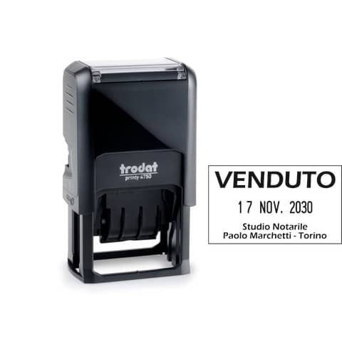 Datario autoinchiostrante con testo personalizzabile Trodat PRINTY 4750 4.0 in plastica 41×24 mm nero – 140807