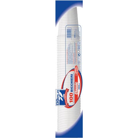 Bicchieri monouso Dopla 200 ml in polistirene bianco conf. 100 pezzi – 22639