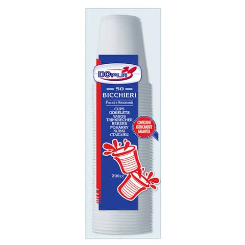 Bicchieri monouso Dopla 200 ml polistirene bianco conf.50 – 22638