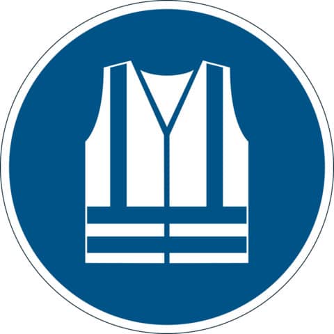 Pittogramma da pavimento ”Gilet di sicurezza alta visibilità obbligatorio” Durable azzurro Ø 430 mm – 173506