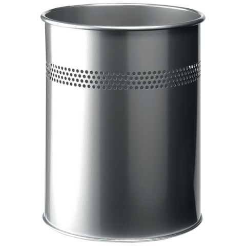 Cestino gettacarte DURABLE cilindrico con superficie perforata acciaio 15 l argento metallizzato – 330023