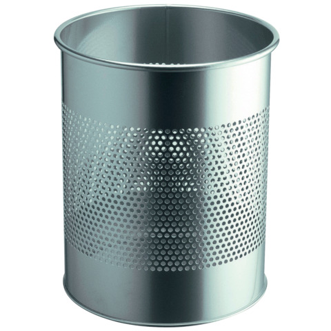 Cestino gettacarte DURABLE cilindrico con superficie perforata 165mm acciaio argento metallizzato – 331023